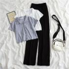 Collared Cropped T-shirt / Wide-leg Pants / Set