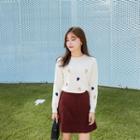 Rolled-neck Heart-embroidered Sweater
