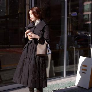 A-line Padded Coat With Sash Black - One Size