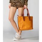 Side-stitch Faux Leather Tote Camel - One Size