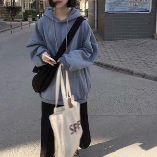 Plain Drawstring Hoodie Gray - One Size