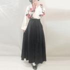 Hanfu Set: Long-sleeve Floral Print Top + Maxi A-line Skirt