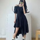 Cold-shoulder Irregular Midi A-line Dress