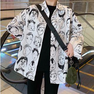 Long-sleeve Face-print Shirt White - One Size