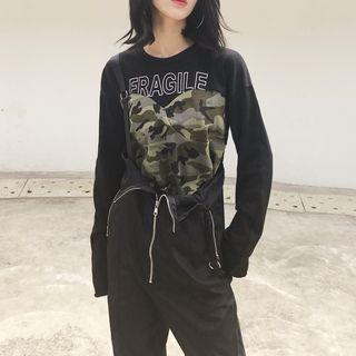 Camo-panel Long-sleeved Top