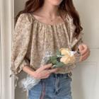 Floral 3/4-sleeve Top Almond - One Size