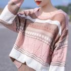 Set: Patterned Sweater + Herringbone A-line Midi Skirt