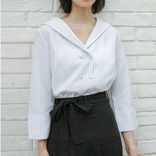 Striped 3/4 Sleeve Sailor Collar Shirt