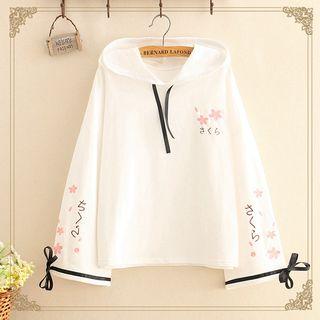 Sakura Embroidered Long-sleeve Hooded Top