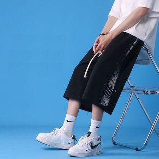 Print Panel Button-side Capri Straight Leg Pants