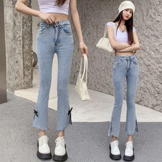 Bow Detail Bootcut Cropped Jeans