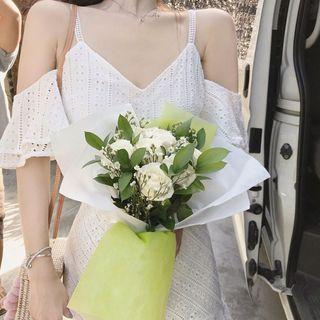 V-neck Ruffle Trim Spaghetti Strap Dress