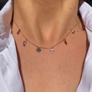 Vegetable Rhinestone Pendant Alloy Choker