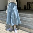 Denim High-waist Midi A-line Skirt Blue - One Size