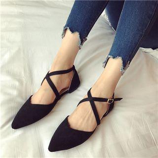 Faux-suede Cross-strap Flats