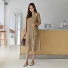 Sailor-collar Accordion-pleat Long Dress With Sash