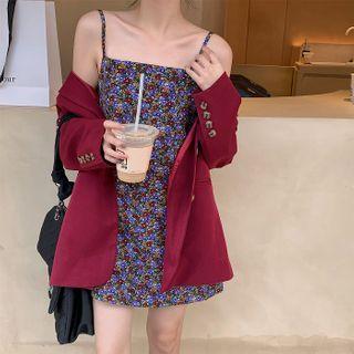 Spaghetti Strap Floral Mini A-line Dress / Plain Blazer
