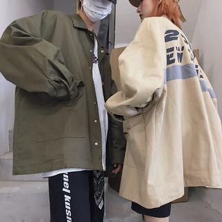Couple Matching Lettering Snap-buttoned Jacket