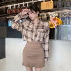 Plaid Crop Shirt / Mini Pencil Skirt