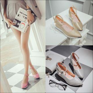 Pointed Ankle Strap Wedge Shoes