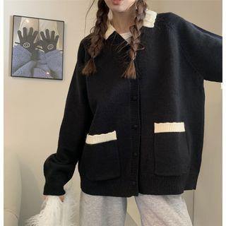 Long-sleeve Color-block  Knit Cardigan