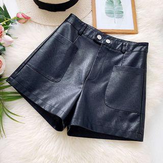 Faux Leather A-line Wide Leg Shorts