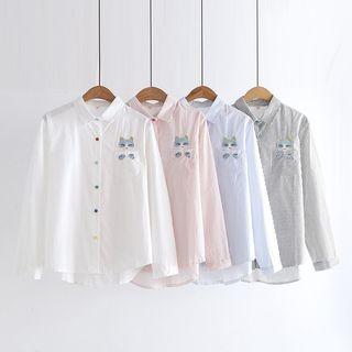 Long-sleeve Cat Embroidered Top
