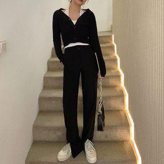 Halter-neck Camisole / Hooded Cropped Cardigan