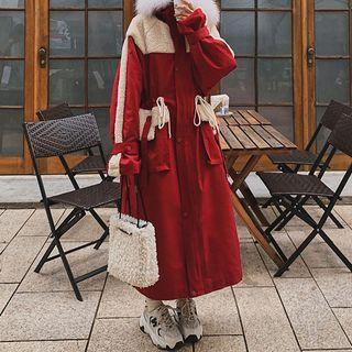 Fleece-panel Button-up Long Parka