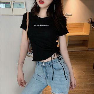 Letter Embroidered Drawstring Short-sleeve T-shirt