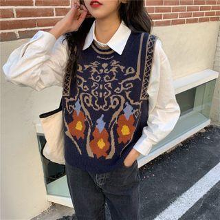 Long-sleeve Shirt / Pattern Sweater Vest
