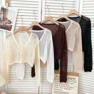 V-neck Plain Cutout Cardigan