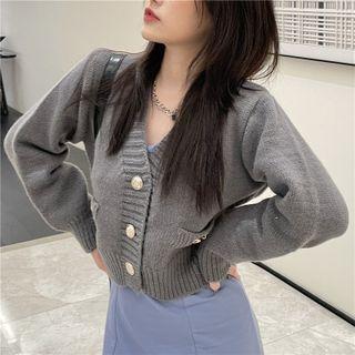 Cropped Horsebit-accent V-neck Cardigan