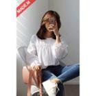 Puff-sleeve Shirred Cotton Top