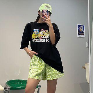 Illustration-printed T-shirt Black - One Size