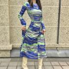 Tie-dyed Long-sleeve Sheath Dress