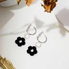 Floral Drop Earring E2018-2 - 1 Pair - Silver & Black - One Size