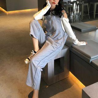 Cold-shoulder Hoodie / Cropped Wide-leg Jumper Pants