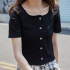 Short-sleeve Button-up Top Black - One Size