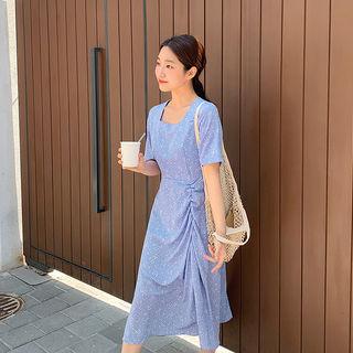 Ruched Polka-dot Midi Dress