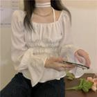 Bell-sleeve Shirred Halter Blouse White - One Size