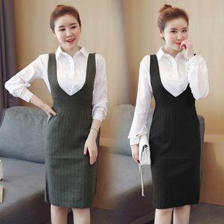 Set: Plain Shirt + Knit Pinafore Dress