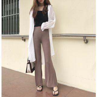 Plain High Waist Boot-cut Pants