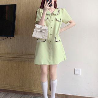 Short-sleeve Collar Button-up Mini Smock Dress