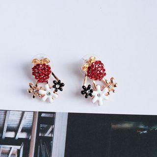 Embellished Strawberry & Flower Earring Silver Needle - As Shown In Figure - One Size