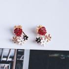 Embellished Strawberry & Flower Earring Silver Needle - As Shown In Figure - One Size