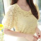 Sweetheart-neck Puff-sleeve Lace Top