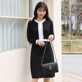 Contrast-trim Pleated-lace Midi Dress