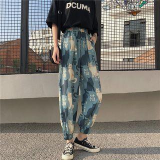 Cat Print Harem Pants Light Blue - One Size