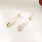Faux Pearl Rhinestone Safety Pin Dangle Earring 1 Pair - Gold - One Size